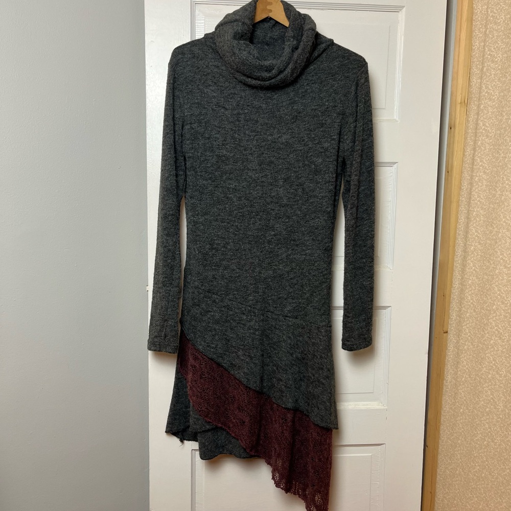 Elegant Gray and Burgundy Asymmetrical Dress